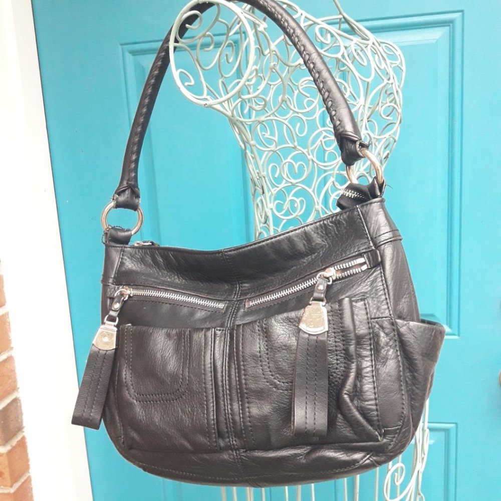 Genuine Leather Hobo Bag Biker Chick Zipper Pockets Pouches - Picture 11 of 16